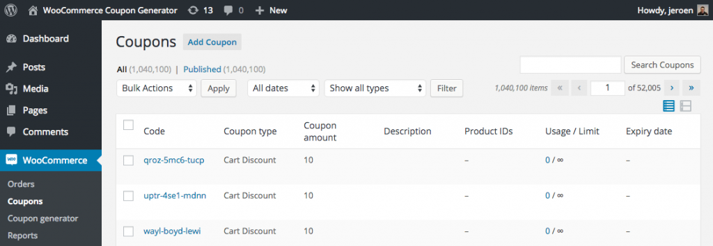 Coupon Generator for WooCommerce example