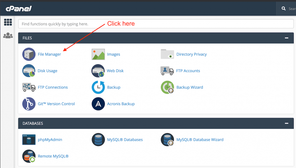 cPanel login file manager